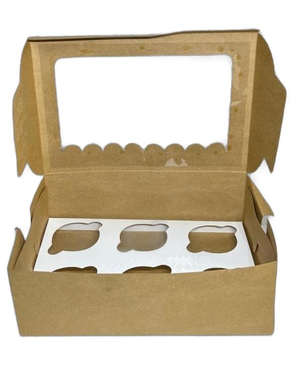 Baekence Baekence Cupcake boxes for packaging 6 Brown plain Color Pack of 30 pcs - Image 3