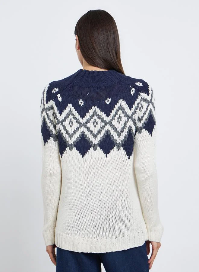 Styli  Styli Printed Oversized Knitted Sweater for Women | Best Price UAE