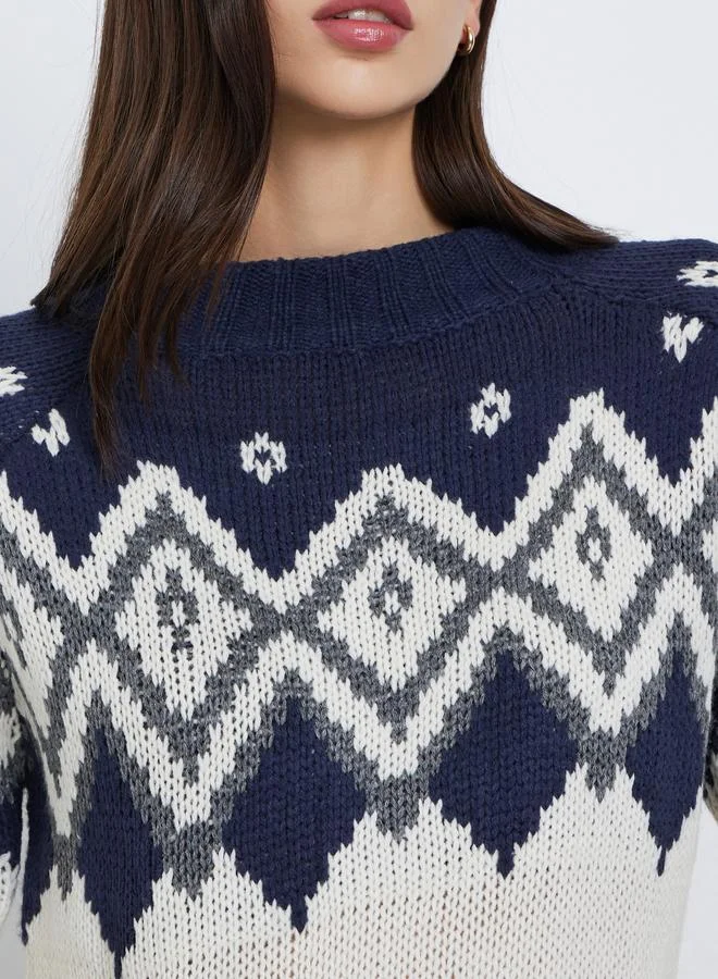 Styli  Styli Printed Oversized Knitted Sweater for Women | Best Price UAE