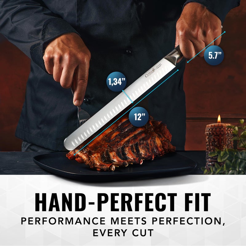 Cutluxe Slicing Carving Knife – 12" Brisket Knife, Meat Cutting and BBQ Knife – Razor Sharp German Steel, Sheath Included, Full Tang, Ergonomic Handle Design – Artisan Series - Image 5