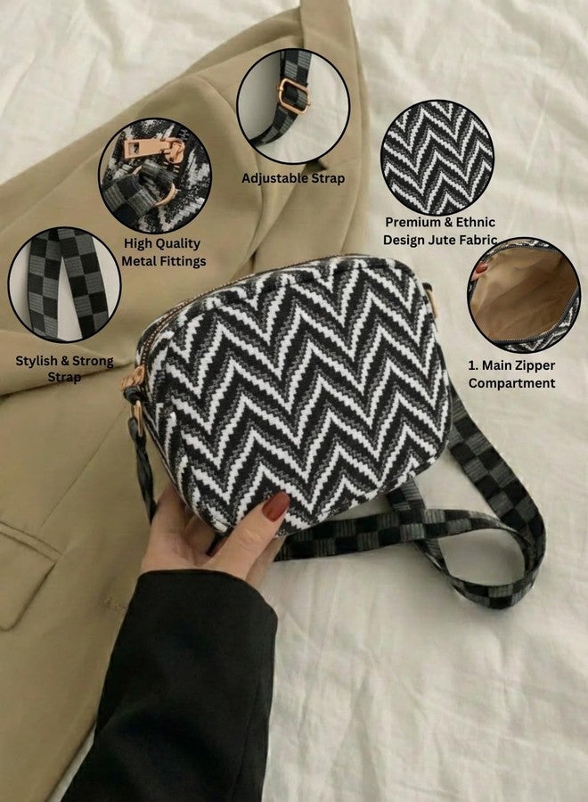LIKE STYLE Women’s Ethnic Canvas/Jute Sling Bag | Printed Eco-Friendly Crossbody Shoulder Bag | Lightweight Everyday Casual Handbag (White) - Image 5