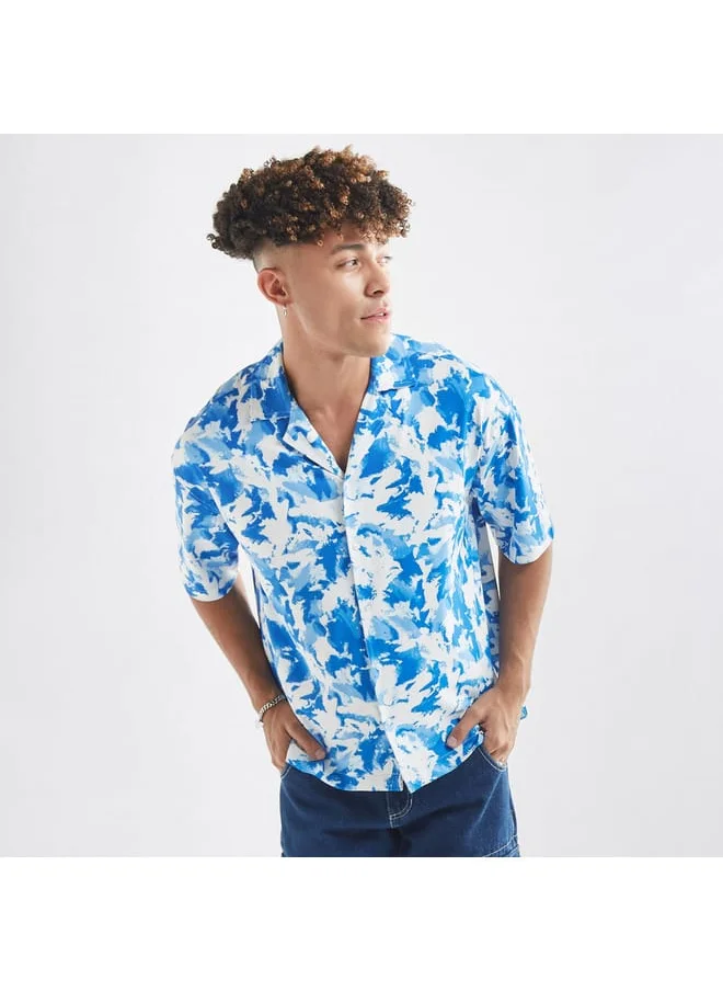 FAV All-Over Print Shirt with Camp Collar and Short Sleeves