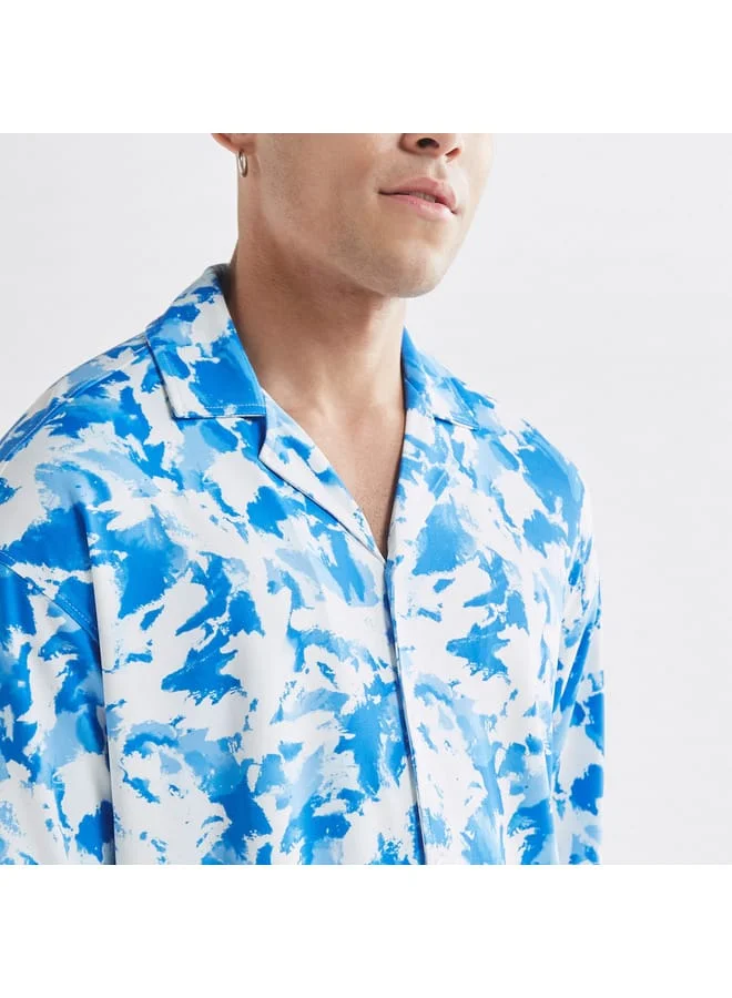 Splash FAV All-Over Print Shirt with Camp Collar and Short Sleeves