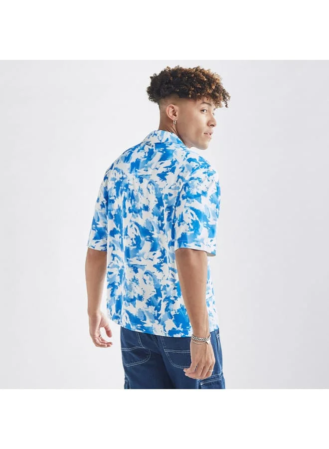 Splash FAV All-Over Print Shirt with Camp Collar and Short Sleeves