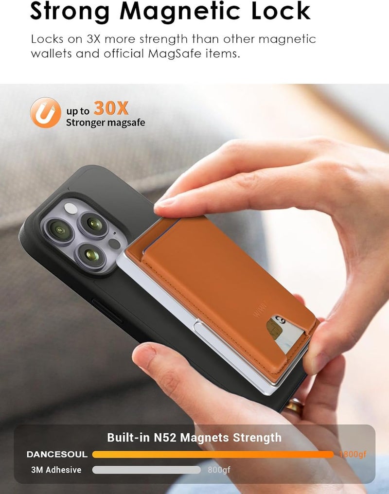 DANCESOUL لمحفظة MagSafe، حامل بطاقات قوي مغناطيسي بسعة 7 بطاقات مع حامل، بطاقات منبثقة، حجب RFID، جلد معدني، محفظة سفر فائقة النحافة لأجهزة iPhone 16 15 14 13 12 وأندرويد، هدايا للرجال والنساء (بني) - Image 3