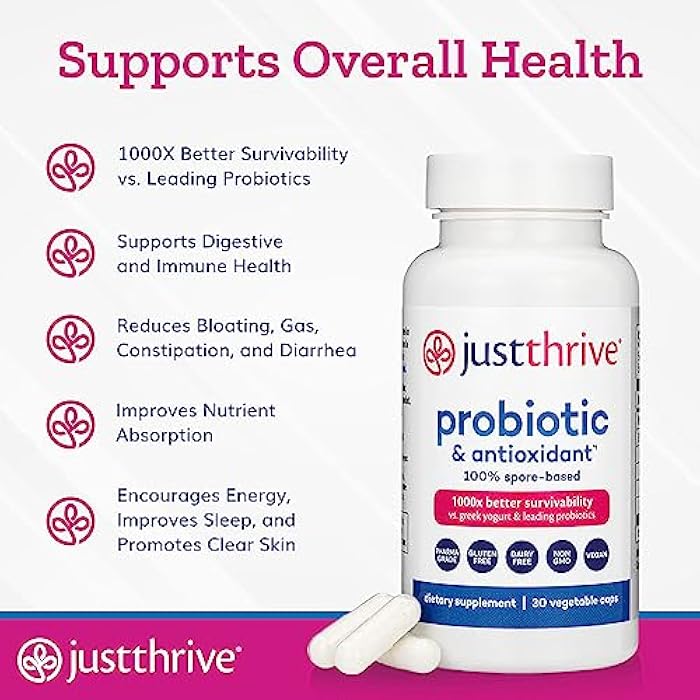 Just Thrive Probiotic & Antioxidant Supplement - 100% Spore-Based Digestive and Immune Support - Gluten Free, 30 Caps - Image 4