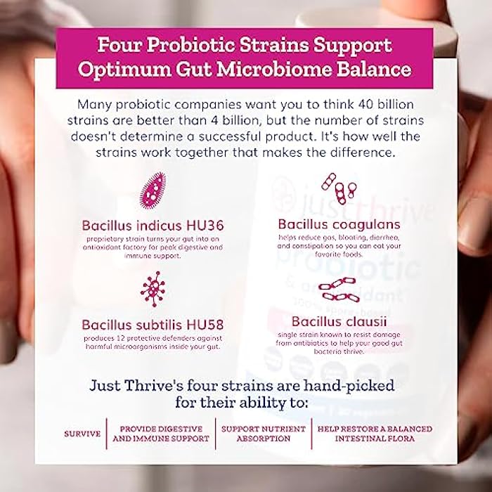 Just Thrive Probiotic & Antioxidant Supplement - 100% Spore-Based Digestive and Immune Support - Gluten Free, 30 Caps - Image 5