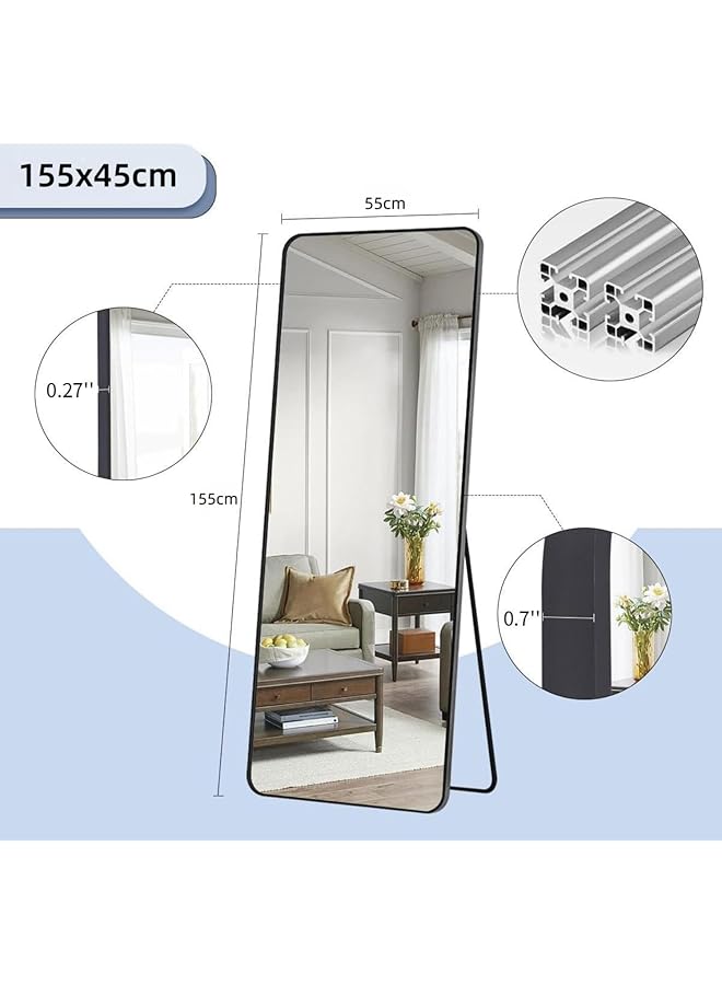 erorex Full Length Mirror 155X45Cm Floor Mirrors With Aluminum Alloy Frame Free Standing Leaning Large Bedroom Dressing Mirror Full Body Mirror With Stand For Living Room Bedroom Black - Image 3