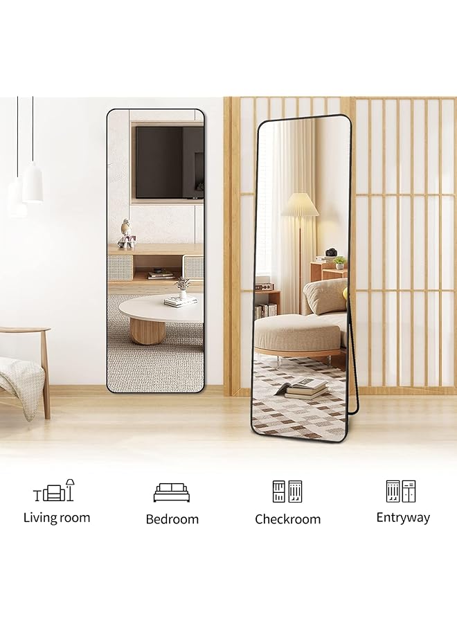 erorex Full Length Mirror 155X45Cm Floor Mirrors With Aluminum Alloy Frame Free Standing Leaning Large Bedroom Dressing Mirror Full Body Mirror With Stand For Living Room Bedroom Black - Image 5