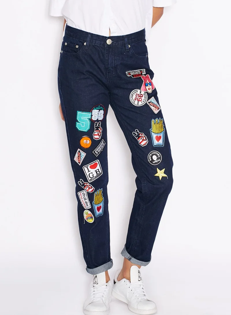 GLAMOROUS Embroidered Patch Mom Jeans
