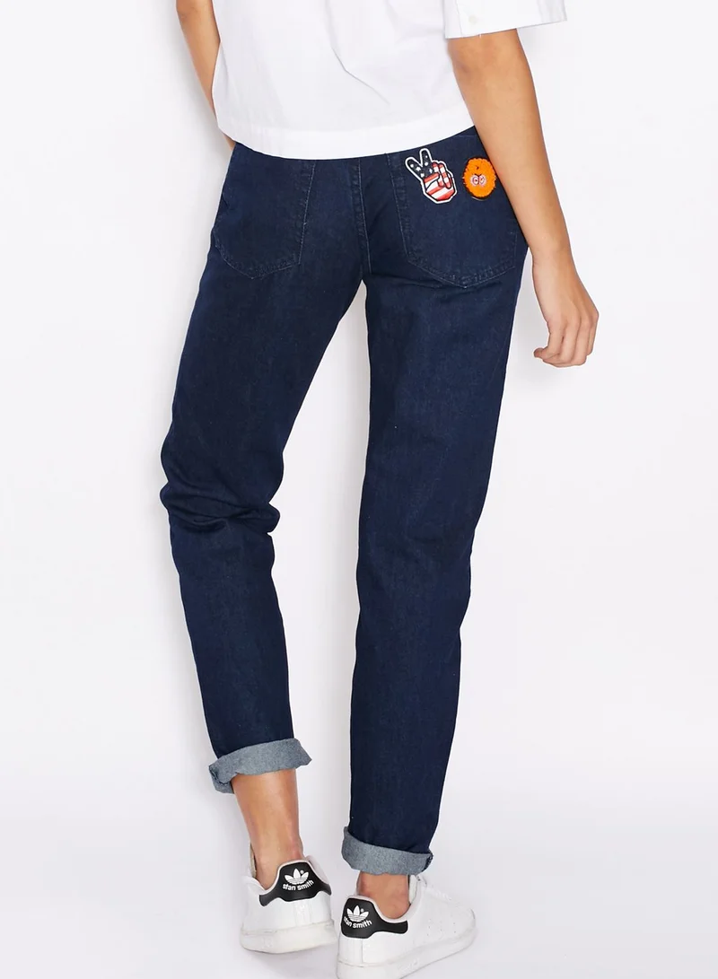 GLAMOROUS Embroidered Patch Mom Jeans
