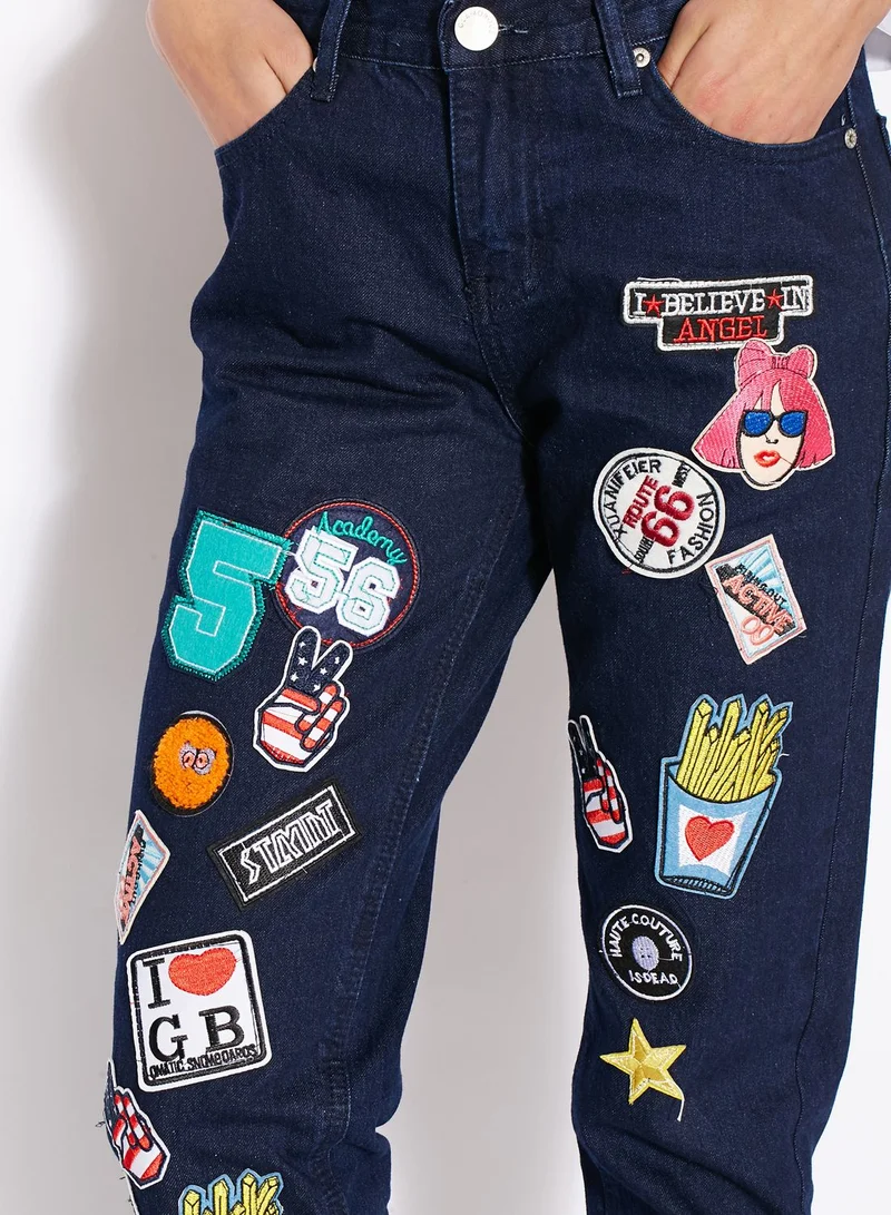 GLAMOROUS Embroidered Patch Mom Jeans