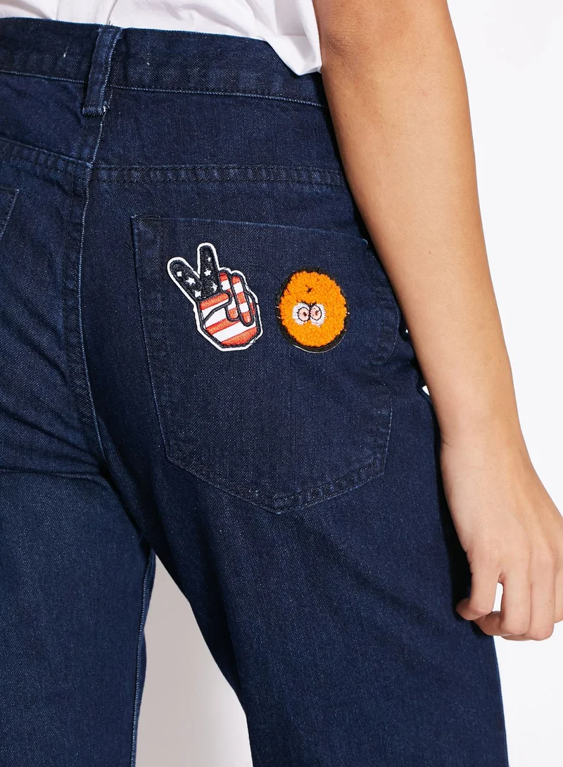 GLAMOROUS Embroidered Patch Mom Jeans