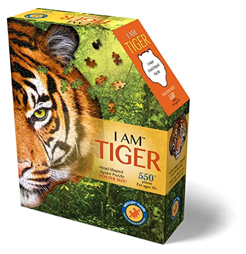 Madd Capp TIGER 550 Piece Jigsaw Puzzle For Ages 10 and up - 3005 - Unique Animal-Shaped Border, Poster Size, Challenging Random Cut, Five-Sided Box Fits on Bookshelf, Includes Educational Fun Facts - Image 2
