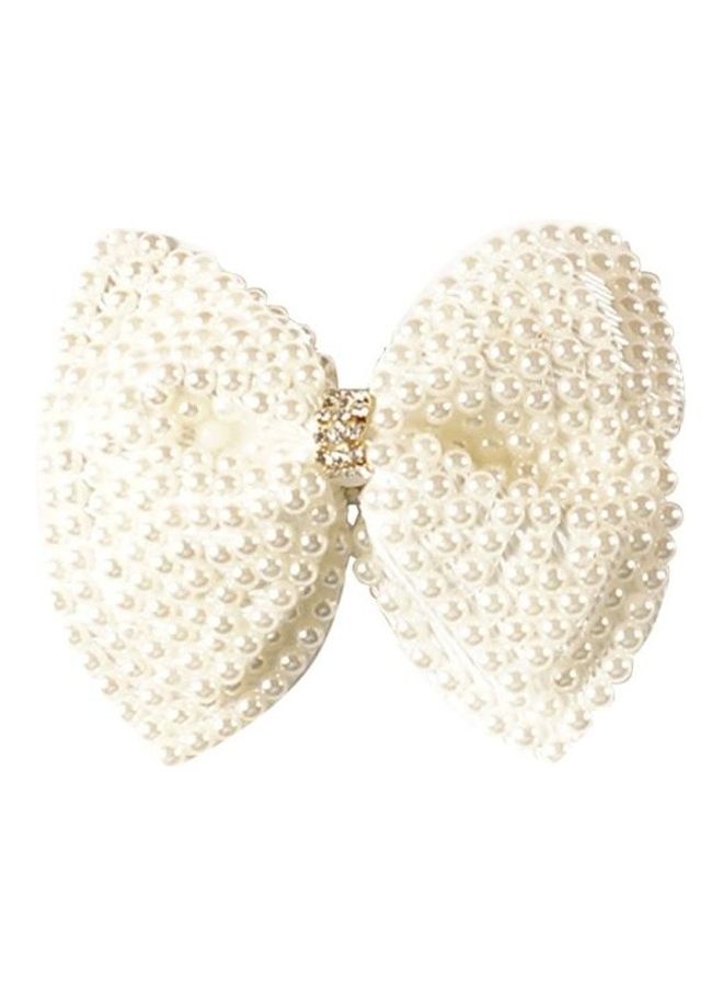 NIBEMINENT Children Pearl Bow Hair Clip Headwear White - Image 2