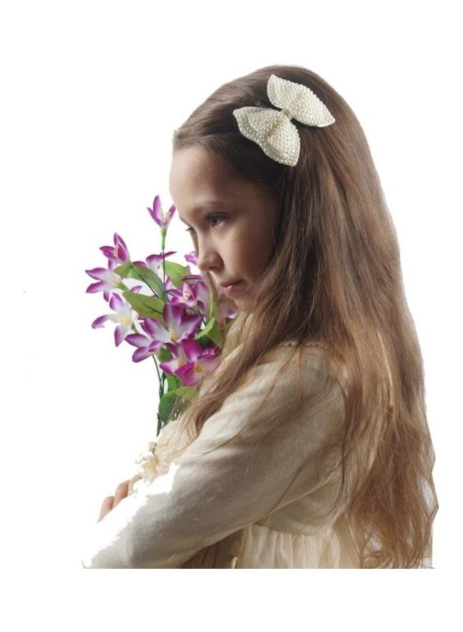 NIBEMINENT Children Pearl Bow Hair Clip Headwear White - Image 5