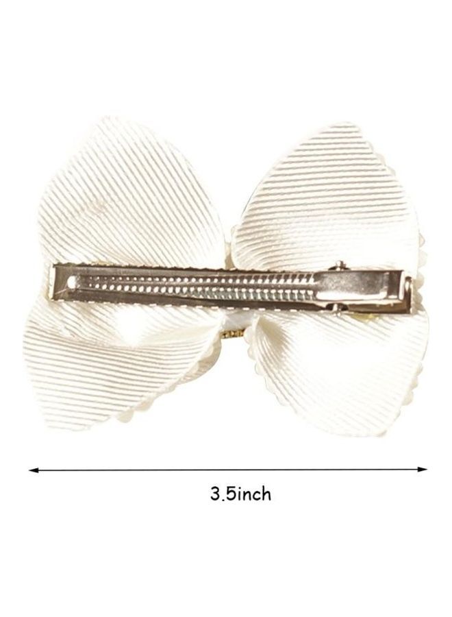 NIBEMINENT Children Pearl Bow Hair Clip Headwear White - Image 3