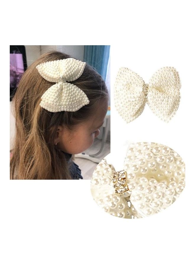 NIBEMINENT Children Pearl Bow Hair Clip Headwear White - Image 4