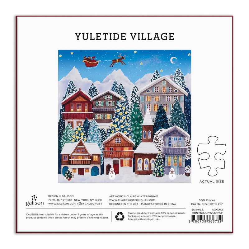 Galison Yuletide Village 500 Piece Puzzle from Galison - Featuring Colorful and Charming Illustrations of a Festive Winter Village, 20" x 20", Makes a Wonderful - Image 3