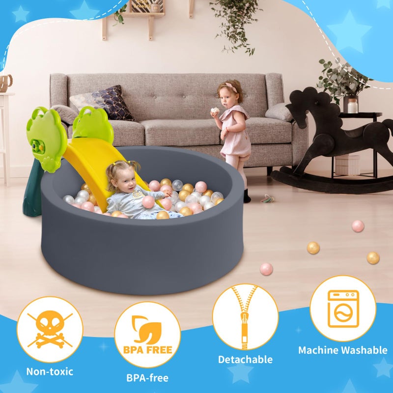 HARBOLLE Baby Ball Pit 35.4"" Soft Round Memory Foam Ball Pits NOT Included Balls Indoor Outdoor Playpen for Babies Toddlers Kids Great Gift for Girls Boys  Dark Gray - Image 4