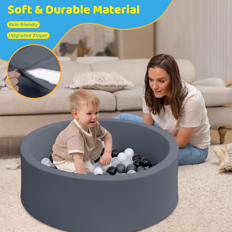 HARBOLLE Baby Ball Pit 35.4"" Soft Round Memory Foam Ball Pits NOT Included Balls Indoor Outdoor Playpen for Babies Toddlers Kids Great Gift for Girls Boys  Dark Gray - Image 2
