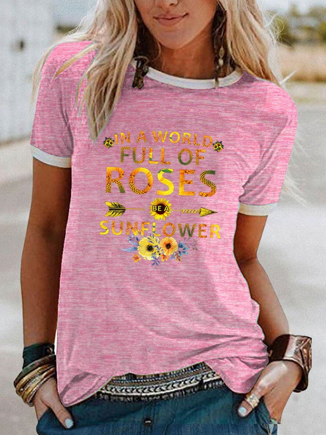 wish sunflower fun pattern printed short sleeve t-shirt for women - Image 1