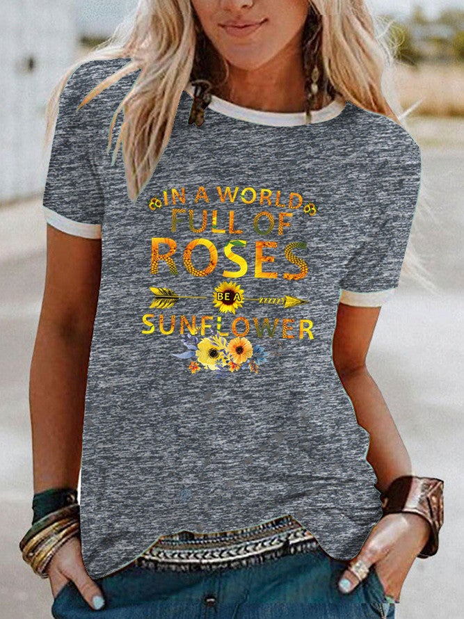 wish sunflower fun pattern printed short sleeve t-shirt for women - Image 5
