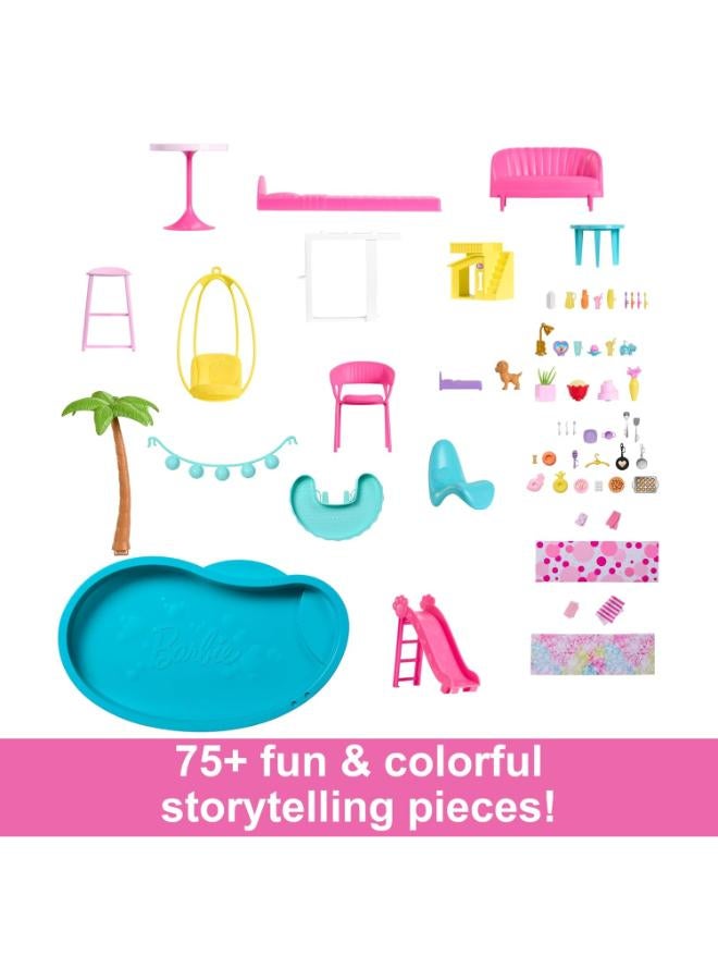 Barbie Dreamhouse 2023, Pool Party Doll House with 75+ Pieces and 3-Story Slide, Barbie House Playset, Pet Elevator and Puppy Play Areas | Portable Storage Set with Multiple Play Areas Includes Dressing Table 20+ Pieces Ages 3+ HMX10 - Image 5