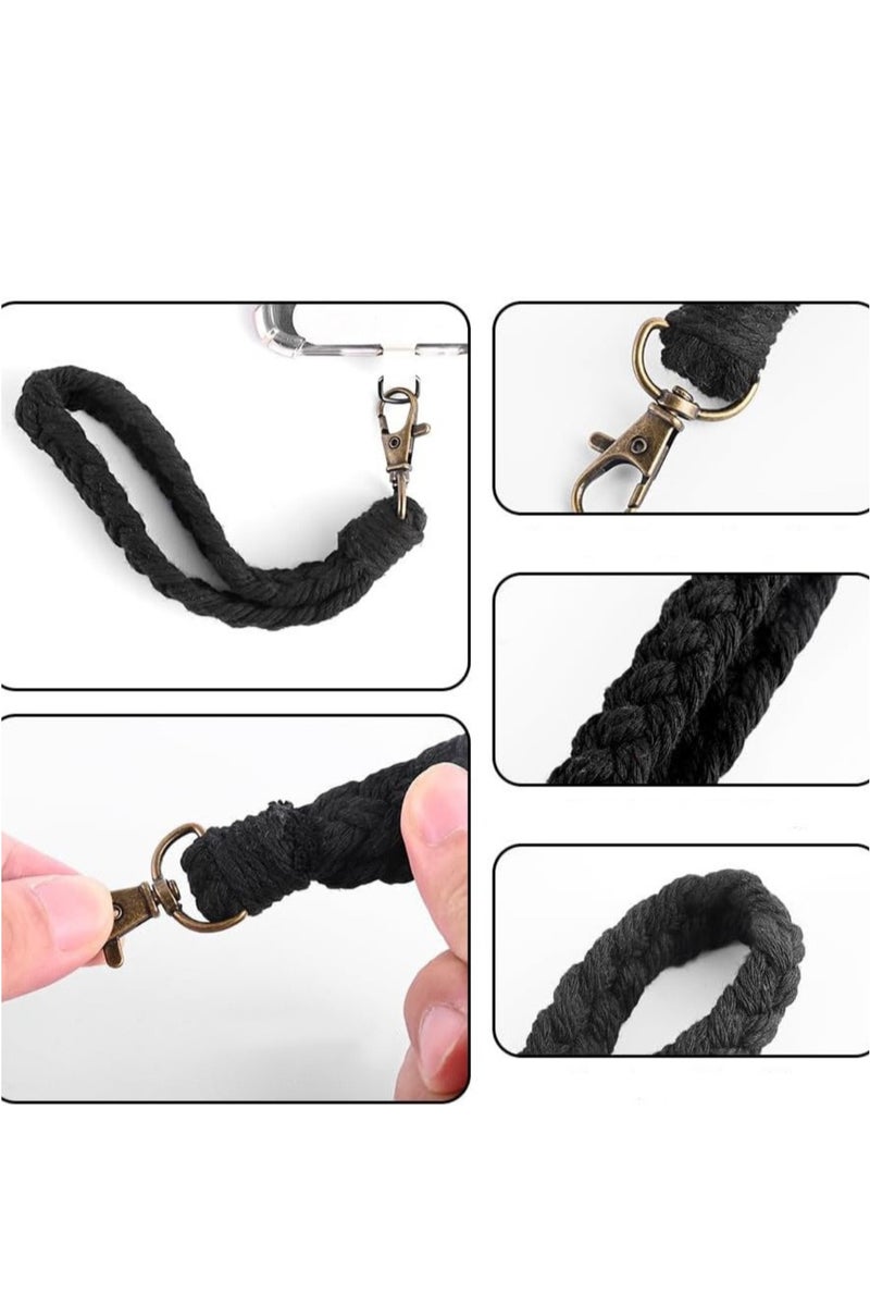  أورا سيليكت مقابض الهاتف - طقم حبل الهاتف طقم حبل الهاتف حزام معصم بوهو مكرامية مع أشرطة ربط، سوار معصم للهاتف الذكي مصنوع يدوياً، مضاد للسقوط ومضاد للسرقة، عالمي لهواتف آيفون/سامسونج ومعظم الهواتف (1أسود و1 أبيض) - Image 3