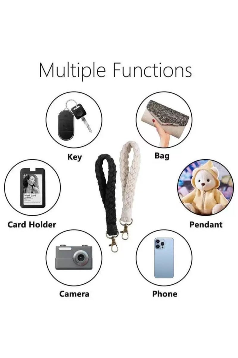  أورا سيليكت مقابض الهاتف - طقم حبل الهاتف طقم حبل الهاتف حزام معصم بوهو مكرامية مع أشرطة ربط، سوار معصم للهاتف الذكي مصنوع يدوياً، مضاد للسقوط ومضاد للسرقة، عالمي لهواتف آيفون/سامسونج ومعظم الهواتف (1أسود و1 أبيض) - Image 4