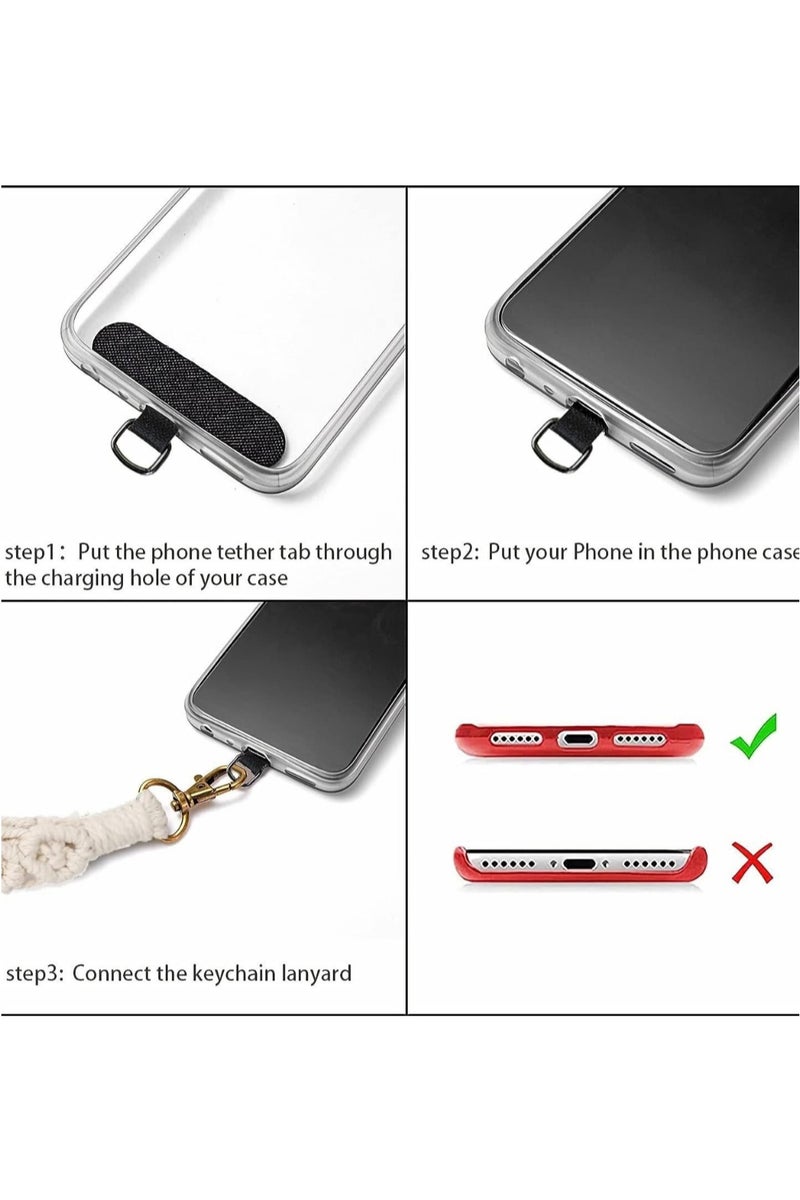  أورا سيليكت مقابض الهاتف - طقم حبل الهاتف طقم حبل الهاتف حزام معصم بوهو مكرامية مع أشرطة ربط، سوار معصم للهاتف الذكي مصنوع يدوياً، مضاد للسقوط ومضاد للسرقة، عالمي لهواتف آيفون/سامسونج ومعظم الهواتف (1أسود و1 أبيض) - Image 5