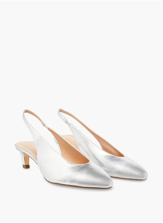 سيليست Women's Solid Slingback Pointed Toe Shoes with Kitten Heels