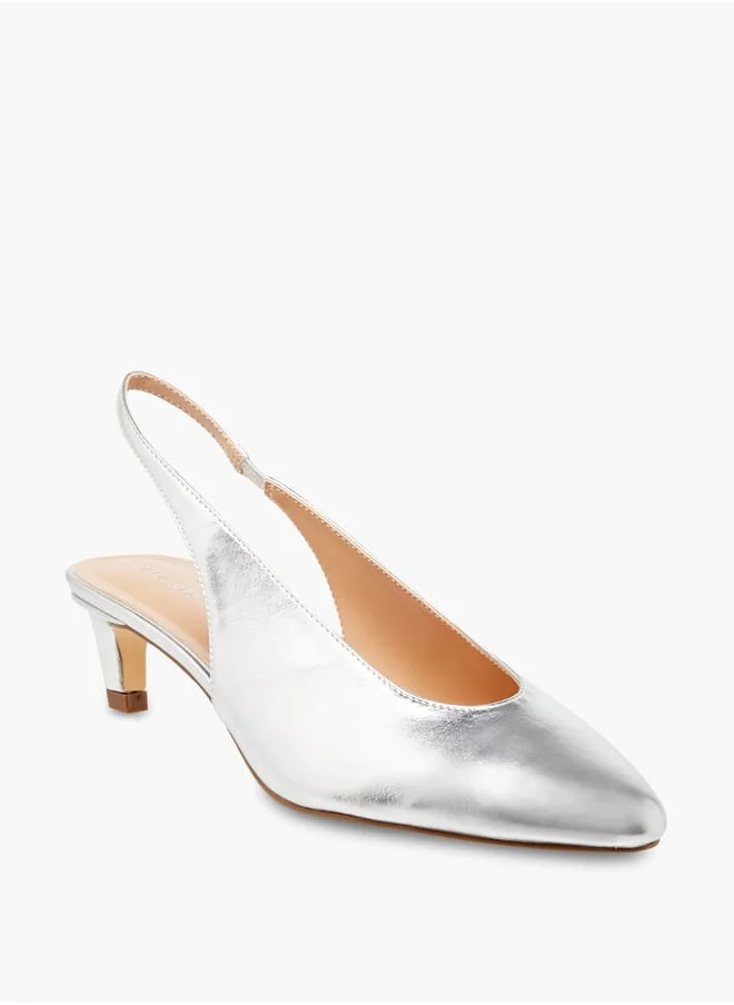 سيليست Women's Solid Slingback Pointed Toe Shoes with Kitten Heels