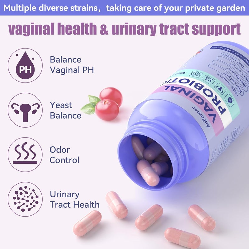 AnFamer Vaginal Probiotics for Women FemalePromotes Ph BalanceHealthy Vaginal Odor  FloraUrinary Tract Health with Prebiotics  Lactobacillus Probiotic Blend 30 Billion CFU60 Capsules - Image 2
