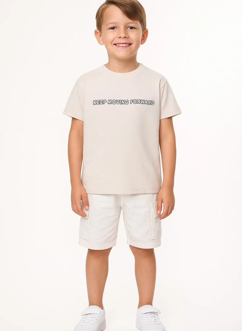 فكتور اند جين Junior Boys Beige ‘KEEP MOVING FORWARD’ Cotton T-shirt