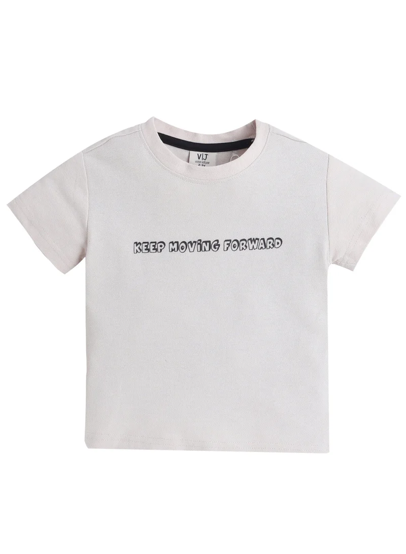 فكتور اند جين Junior Boys Beige ‘KEEP MOVING FORWARD’ Cotton T-shirt