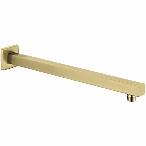 TRUSTMI Square Shower Arm with Flange in Brushed Brass 16 Inch Wall Mounted Rainfall Shower Head Extension Arm, Stainless Steel, Brushed Gold - Image 1