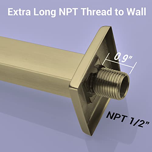 TRUSTMI Square Shower Arm with Flange in Brushed Brass 16 Inch Wall Mounted Rainfall Shower Head Extension Arm, Stainless Steel, Brushed Gold - Image 5
