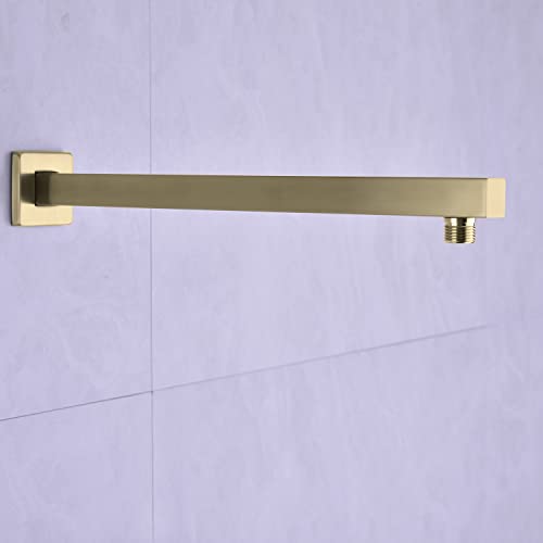 TRUSTMI Square Shower Arm with Flange in Brushed Brass 16 Inch Wall Mounted Rainfall Shower Head Extension Arm, Stainless Steel, Brushed Gold - Image 2
