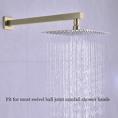 TRUSTMI Square Shower Arm with Flange in Brushed Brass 16 Inch Wall Mounted Rainfall Shower Head Extension Arm, Stainless Steel, Brushed Gold - Image 3