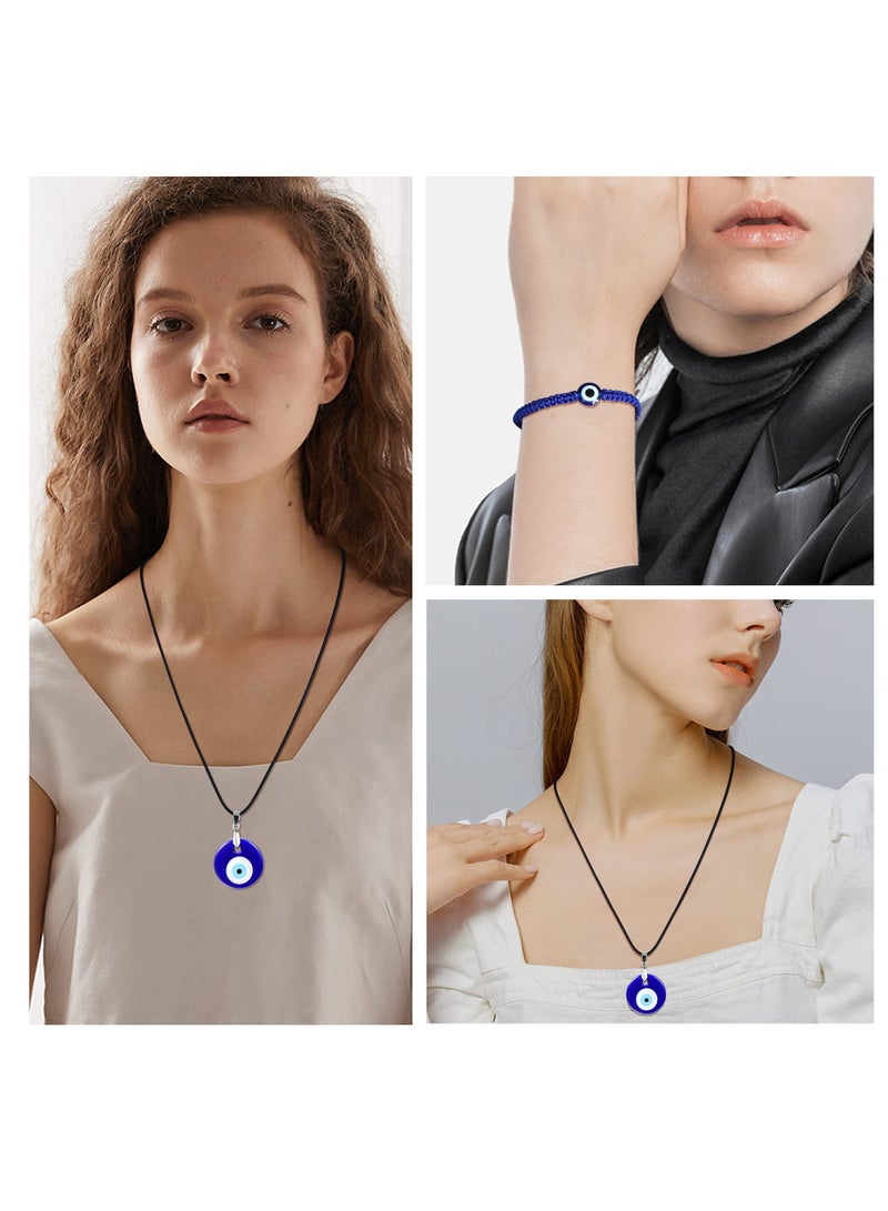 SOLARAE قلادة عين الشر سوار عين الشر للنساء والرجال حبل جلد عين الشر قلادات تشوكير عقدة دوارة سوار محظوظ مجموعة مجوهرات روحية هدية (14 قطعة) - Image 5