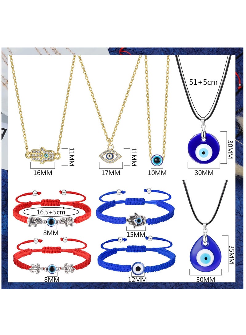 SOLARAE قلادة عين الشر سوار عين الشر للنساء والرجال حبل جلد عين الشر قلادات تشوكير عقدة دوارة سوار محظوظ مجموعة مجوهرات روحية هدية (14 قطعة) - Image 3