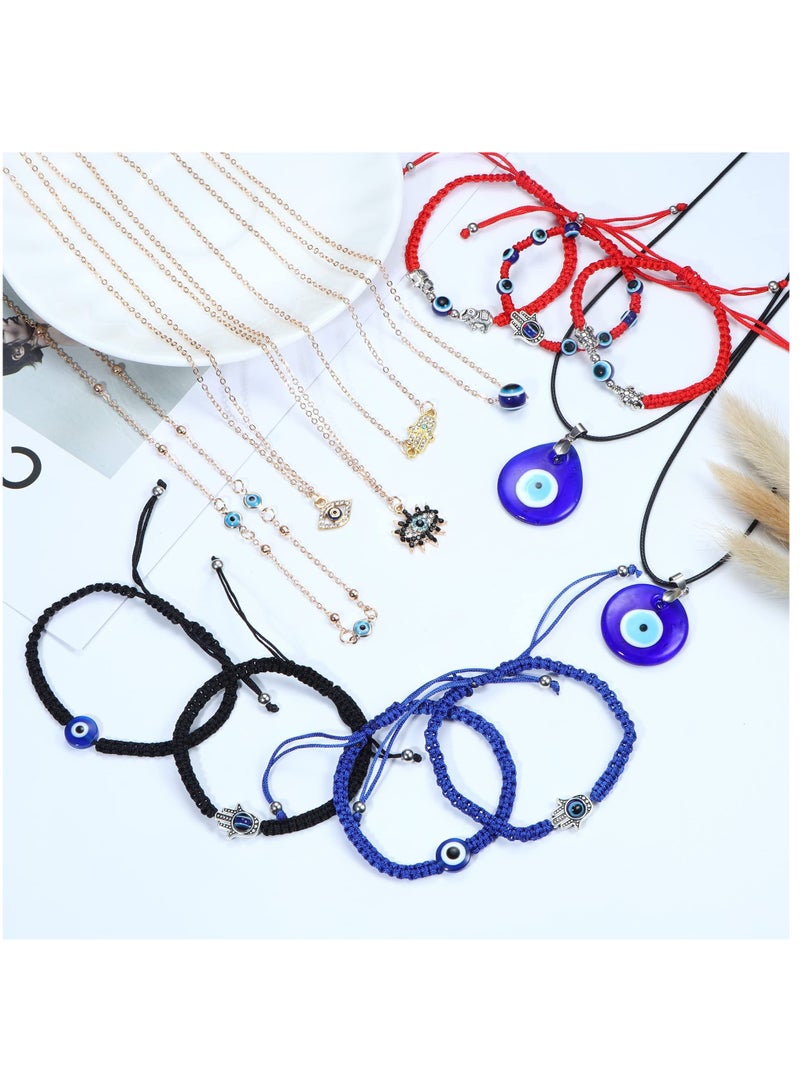SOLARAE قلادة عين الشر سوار عين الشر للنساء والرجال حبل جلد عين الشر قلادات تشوكير عقدة دوارة سوار محظوظ مجموعة مجوهرات روحية هدية (14 قطعة) - Image 2