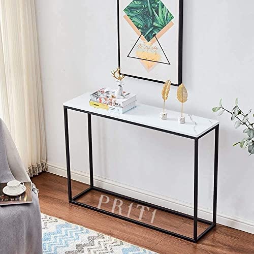 PRITI-Console Table, Entryway Table, Entrance Sofa Table, Engineered Wood Entry Table, Accent Coffee Table with Metal Frame Table for Hallway, Living Room, (Black Frame) Marble Top Finish. - Image 1