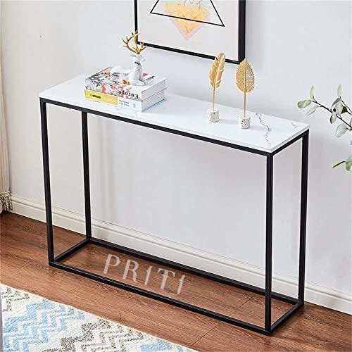 PRITI-Console Table, Entryway Table, Entrance Sofa Table, Engineered Wood Entry Table, Accent Coffee Table with Metal Frame Table for Hallway, Living Room, (Black Frame) Marble Top Finish. - Image 5