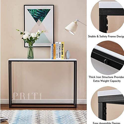 PRITI-Console Table, Entryway Table, Entrance Sofa Table, Engineered Wood Entry Table, Accent Coffee Table with Metal Frame Table for Hallway, Living Room, (Black Frame) Marble Top Finish. - Image 3