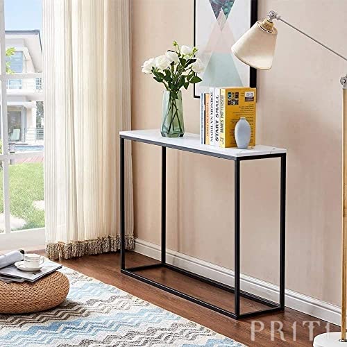 PRITI-Console Table, Entryway Table, Entrance Sofa Table, Engineered Wood Entry Table, Accent Coffee Table with Metal Frame Table for Hallway, Living Room, (Black Frame) Marble Top Finish. - Image 2