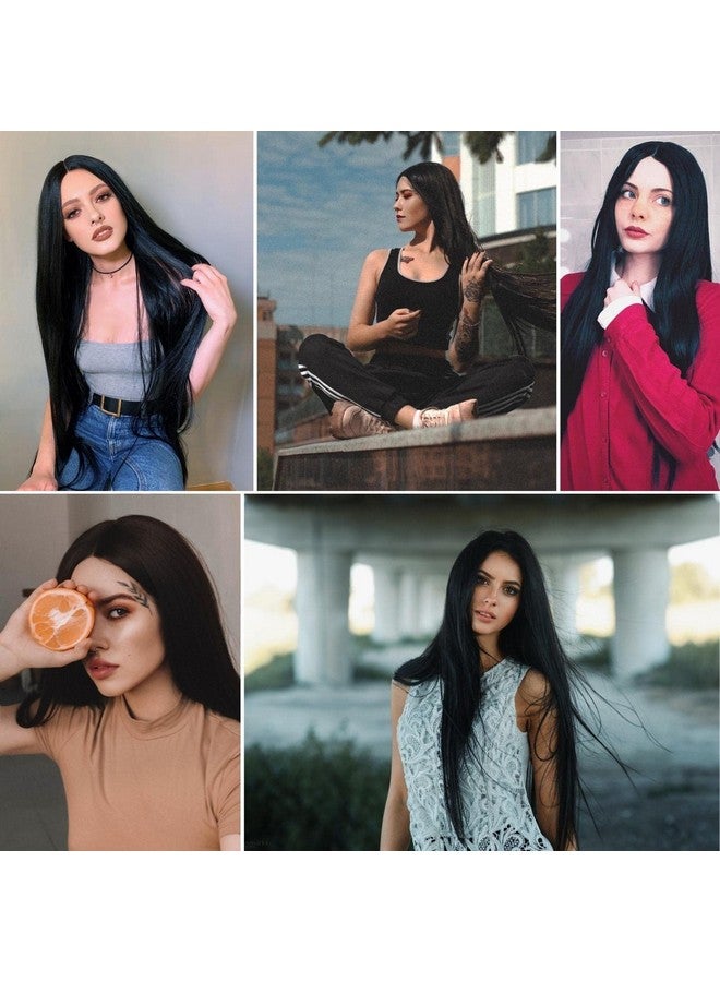 شيكول شعر مستعار أسود من shecool للنساء بمقاس 27 بوصة، شعر مستعار أسود مستقيم لطيف لأزياء الهالوين SL004BK - Image 2