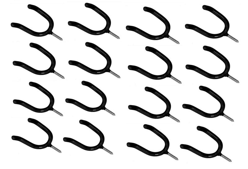 ALAZCO 16 Black Vinyl Coated Steel Wall Mount Screwin Heavy Duty Tool Holders 4 Utility UHooks for Garage Workshop Storage Hang Shovels Rakes Brooms Garden Tools Sports Equipment Tennis Racket