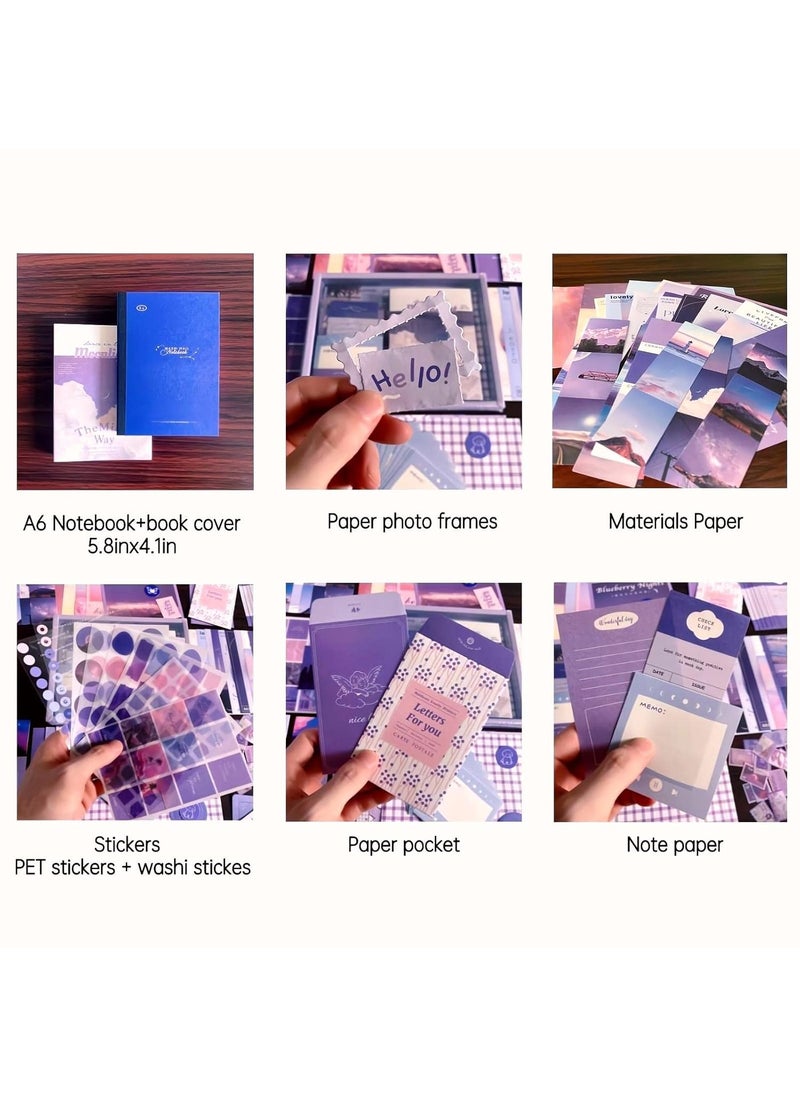 EASTHILL - EASTHILL Paper 348 Pcs Aesthetic Scrapbook Kit,Scrapbooking Supplies Kit, Junk Journal Supplies Kit With A6 Grid Notebook,Bullet Junk Journals Kit,Diy Gift Journaling Kit For Teen Girl Women (Blue) - Image 1